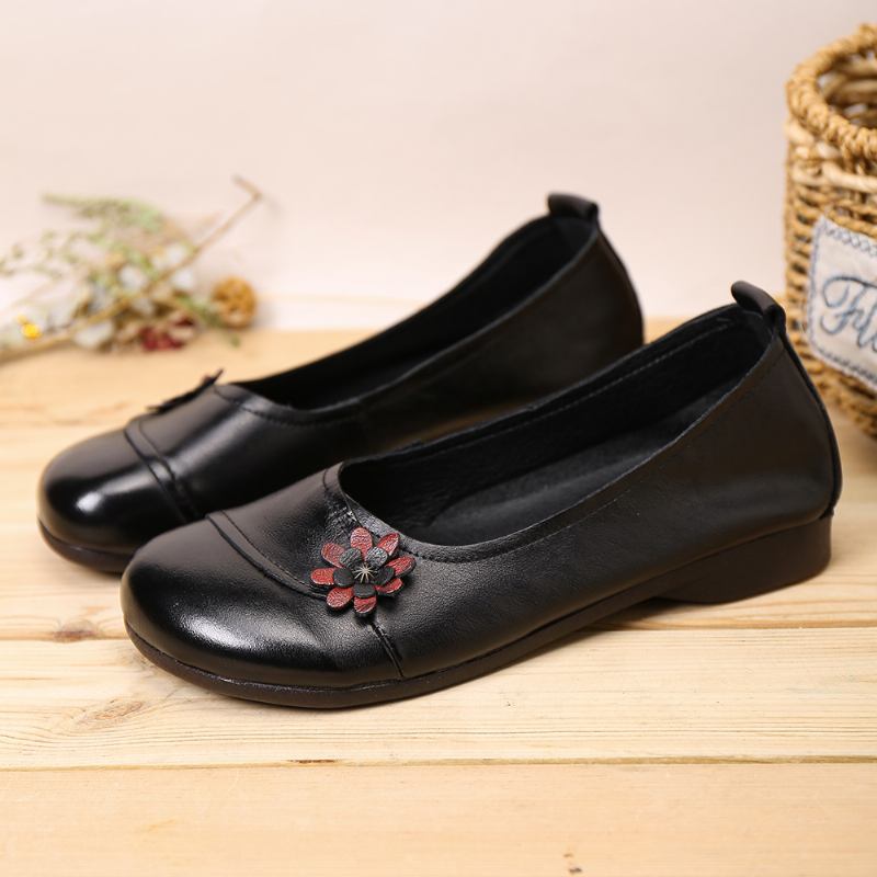 Kvinnors Läderblommor Slip On Flats Loafers Skor