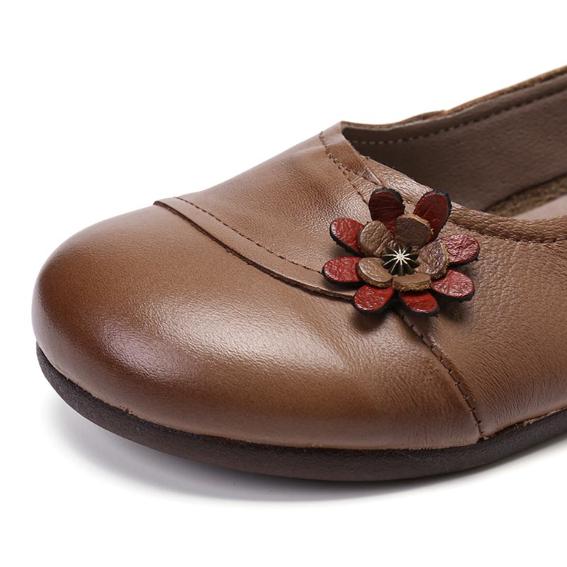 Kvinnors Läderblommor Slip On Flats Loafers Skor