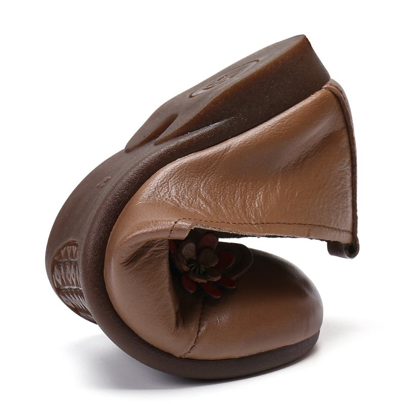 Kvinnors Läderblommor Slip On Flats Loafers Skor