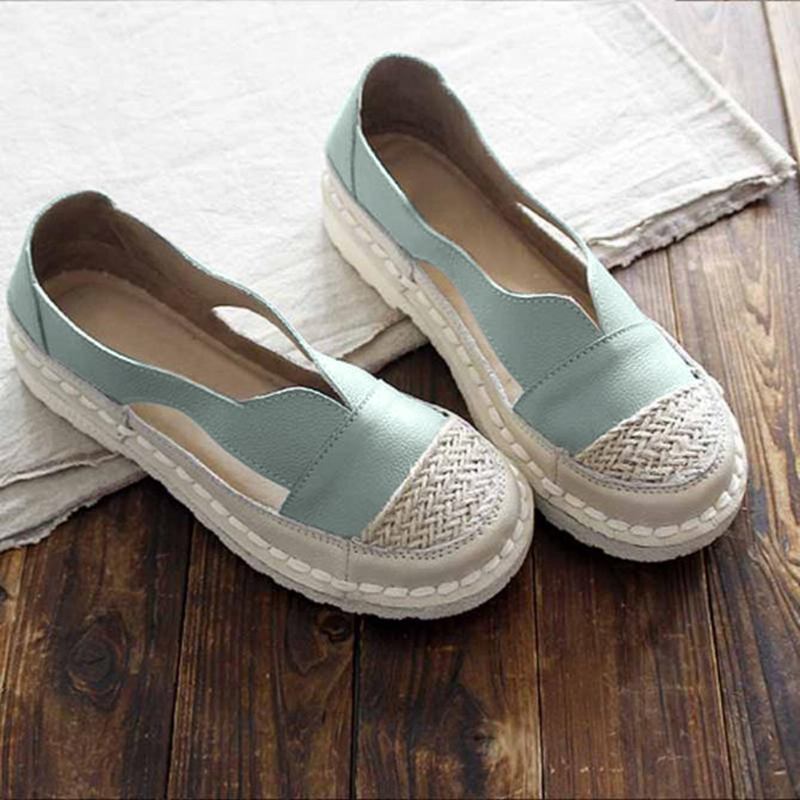 Plus Size Dam Loafers Rund Tå Casual Hollow Stitching Slip-on Flats