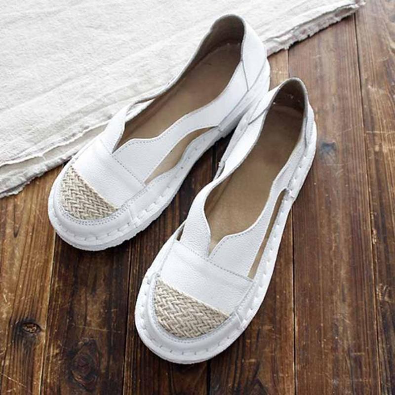 Plus Size Dam Loafers Rund Tå Casual Hollow Stitching Slip-on Flats