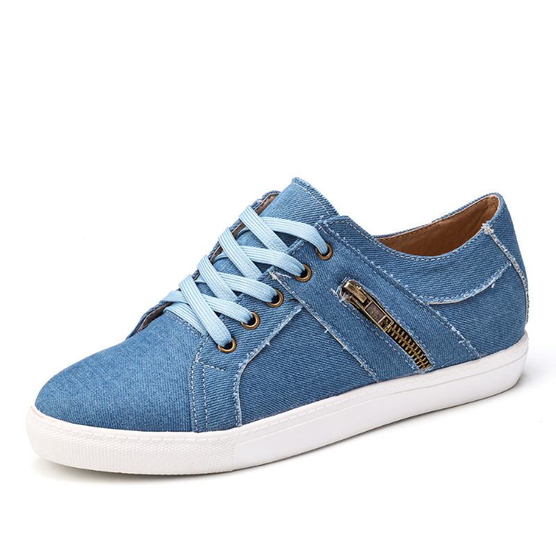 Plus Size Dam Retro Dragkedja Dekor Canvas Snörning Platta Casual Skor