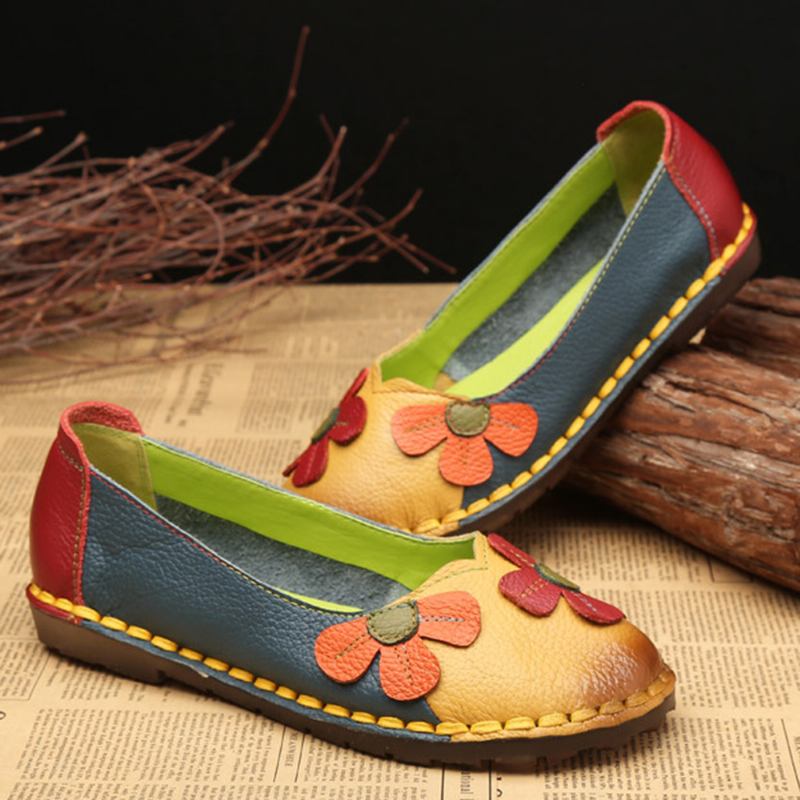 Retro Sömmar Läder Flats Casual Skor