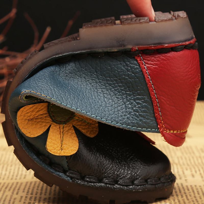 Retro Sömmar Läder Flats Casual Skor