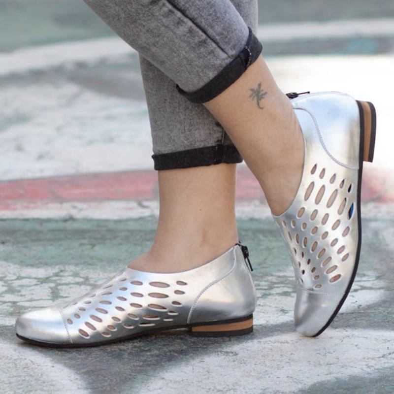 Stor Storlek Hollow Out Casual Zipper Flats Loafers