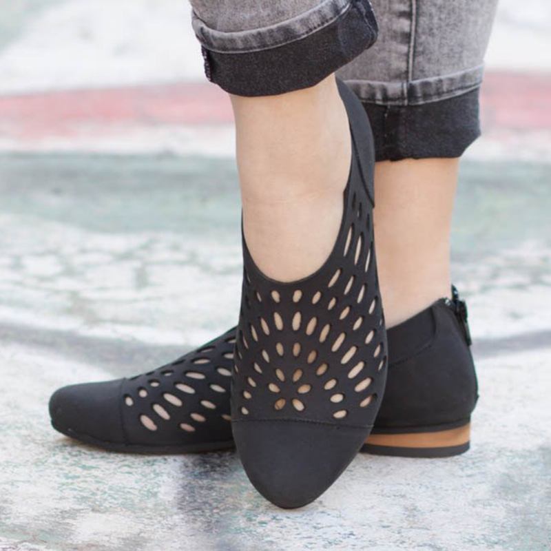 Stor Storlek Hollow Out Casual Zipper Flats Loafers