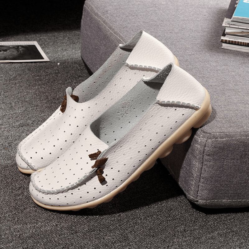 Stora Kvinnor Casual Flat Shoes Slip On Ballerina Flats Hollow Out Flat Loafers
