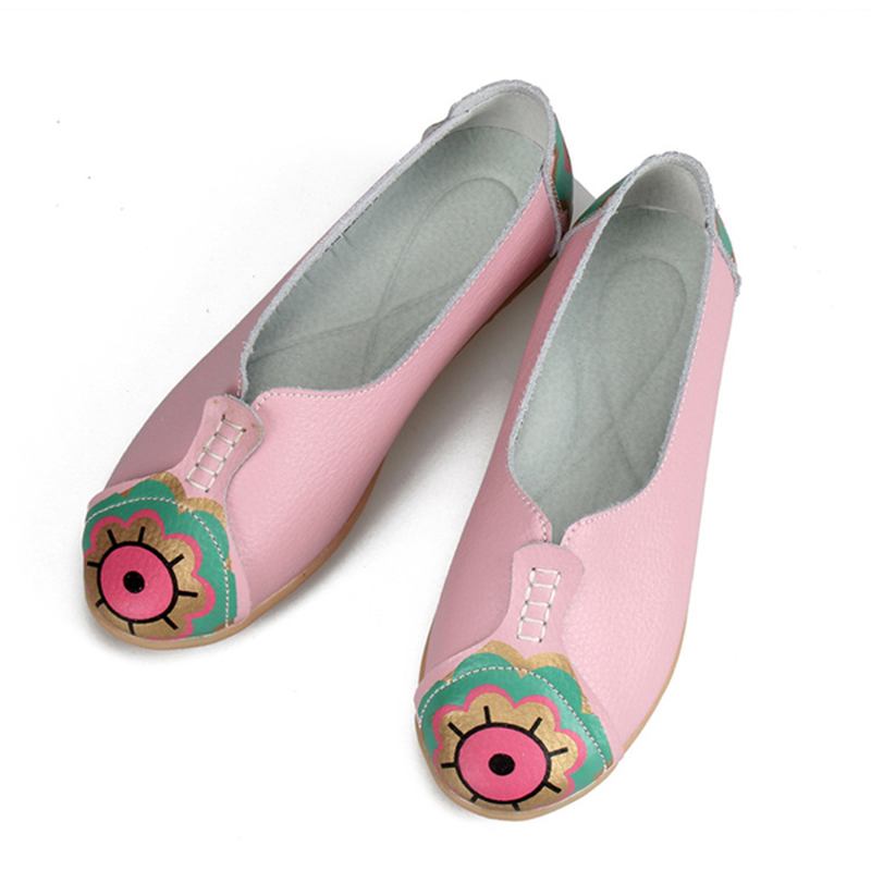 Sun Eye Blommor Pattern Mjukt Läder Slip-ons Lazy Driving Flat Loafers