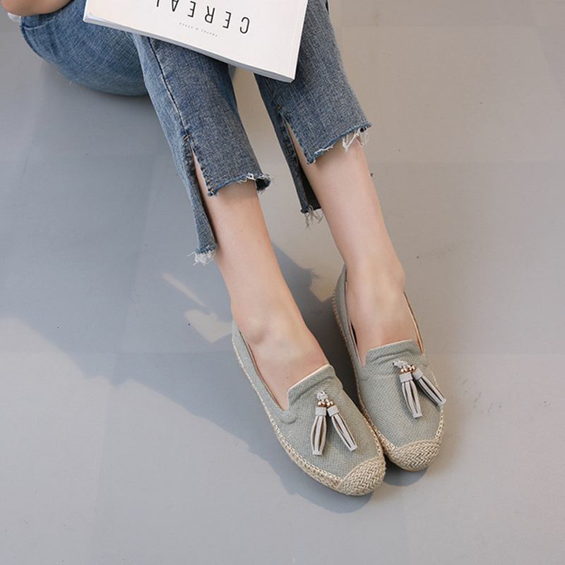 Tofs Rund Tå Slip On Flat Loafers För Kvinnor