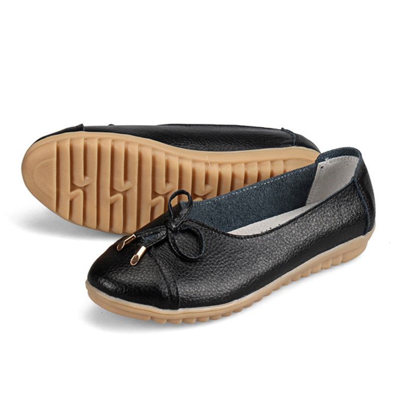 Usa Storlek 5-10 Kvinnor Platt Casual Outdoor Läder Rund Tå Mjuk Bekväm Slip On Flats Skor