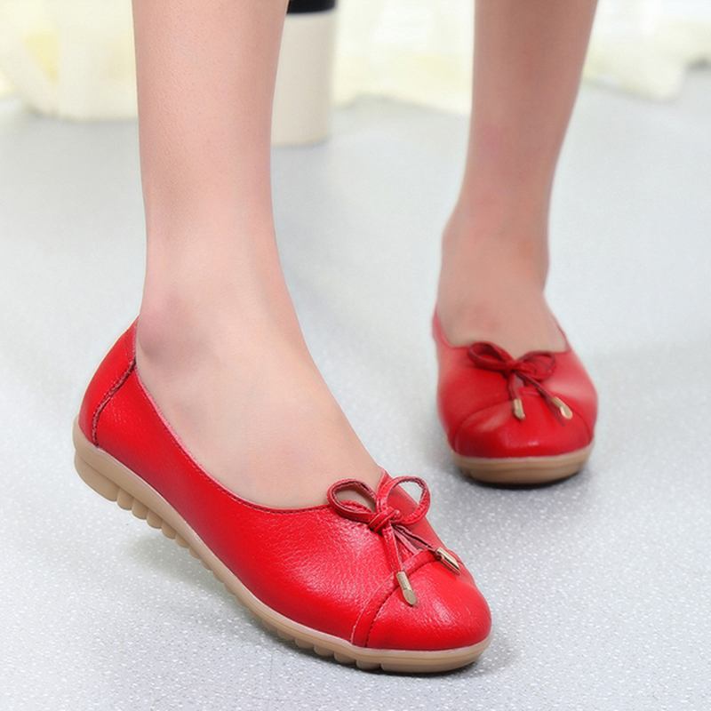 Usa Storlek 5-10 Kvinnor Platt Casual Outdoor Läder Rund Tå Mjuk Bekväm Slip On Flats Skor