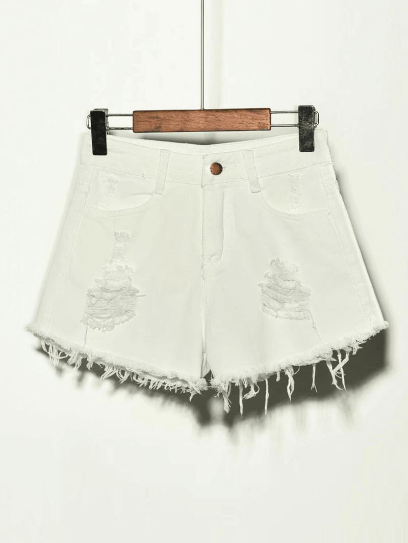 5 Färger Kvinnor Pocket Hollow Ripped Jeansshorts