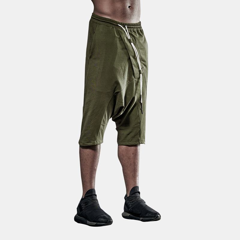 Armygröna Bomullsshorts För Män Drop Grenbyxor