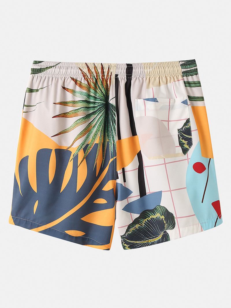 Casual Plants För Män Lämnar Tryck Tropiska Shorts Med Dragsko