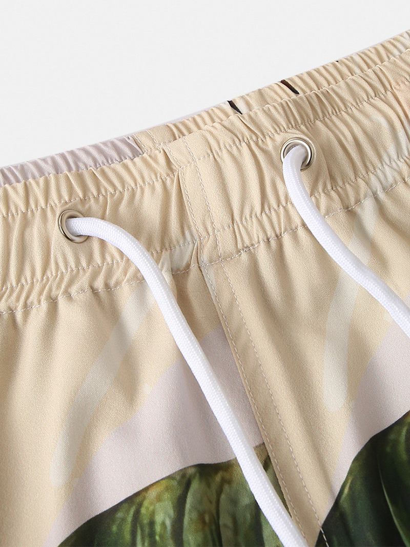 Casual Plants För Män Lämnar Tryck Tropiska Shorts Med Dragsko