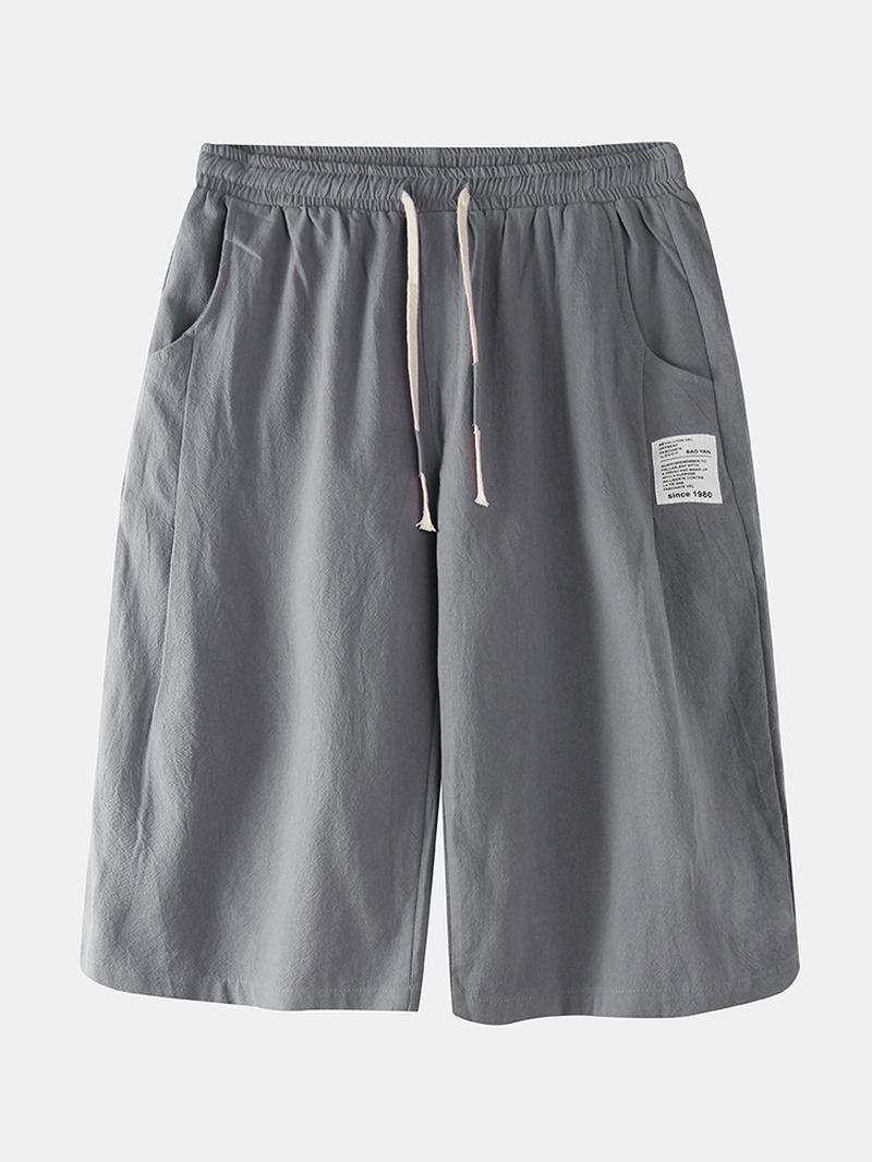 Herr 95% Bomull Linne 4 Färger Etniska Kalvlånga Casual Lösa Shorts