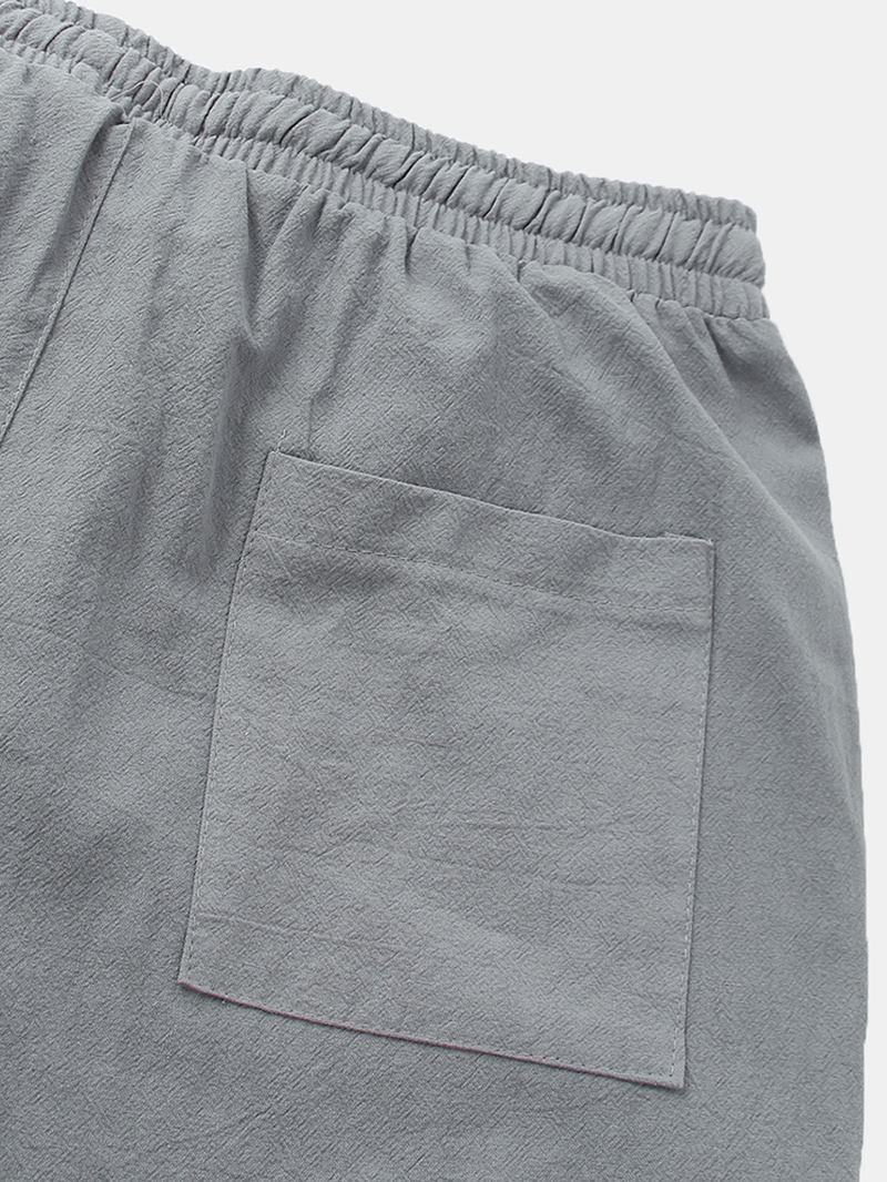 Herr 95% Bomull Linne 4 Färger Etniska Kalvlånga Casual Lösa Shorts