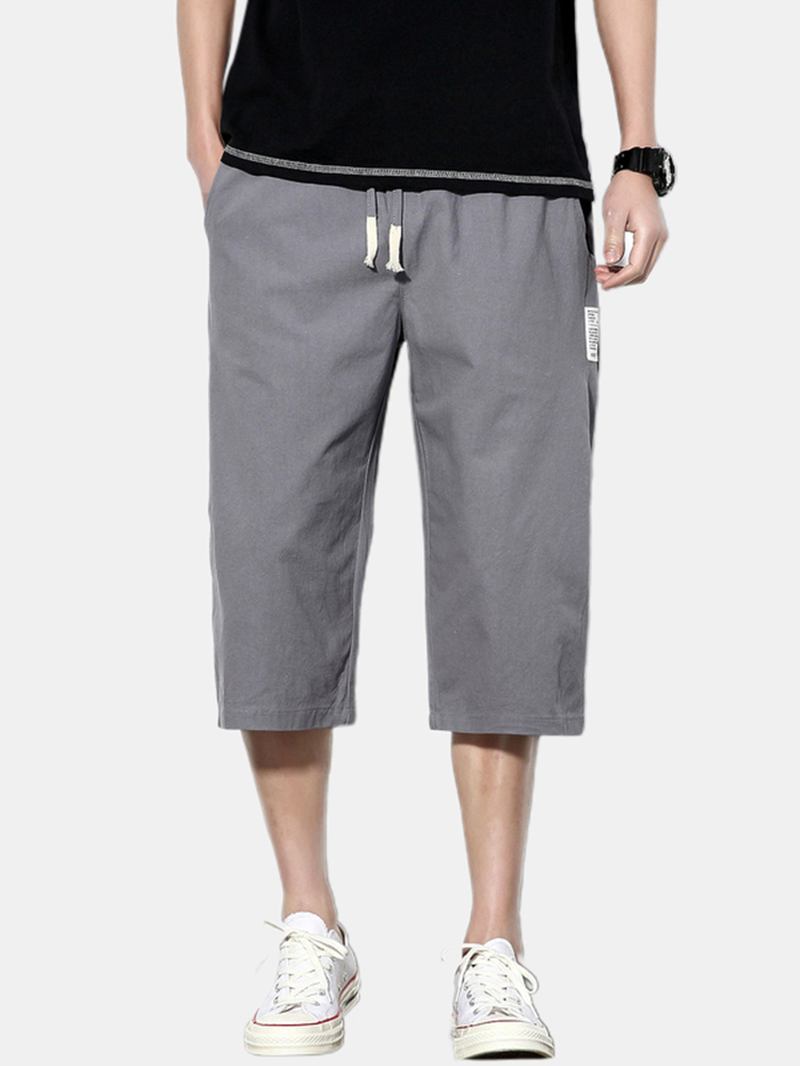 Herr 95% Bomull Linne 4 Färger Etniska Kalvlånga Casual Lösa Shorts