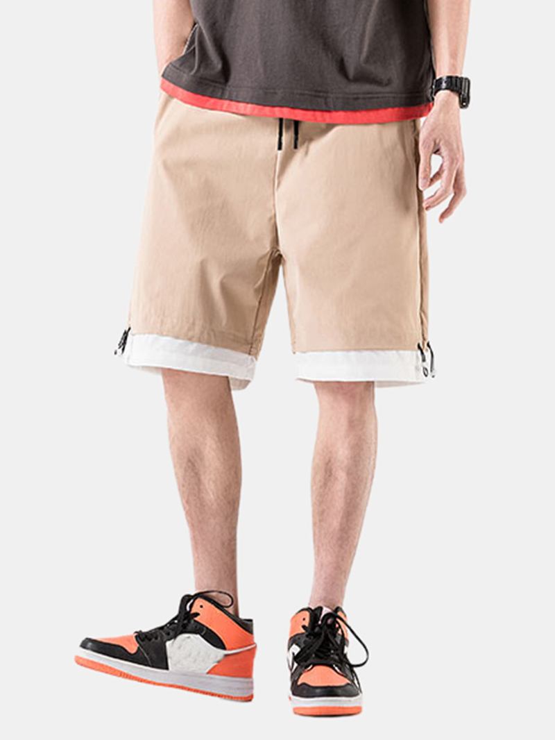 Herr Bomull Enfärgad Dragsko Loose Fit Casual Shorts