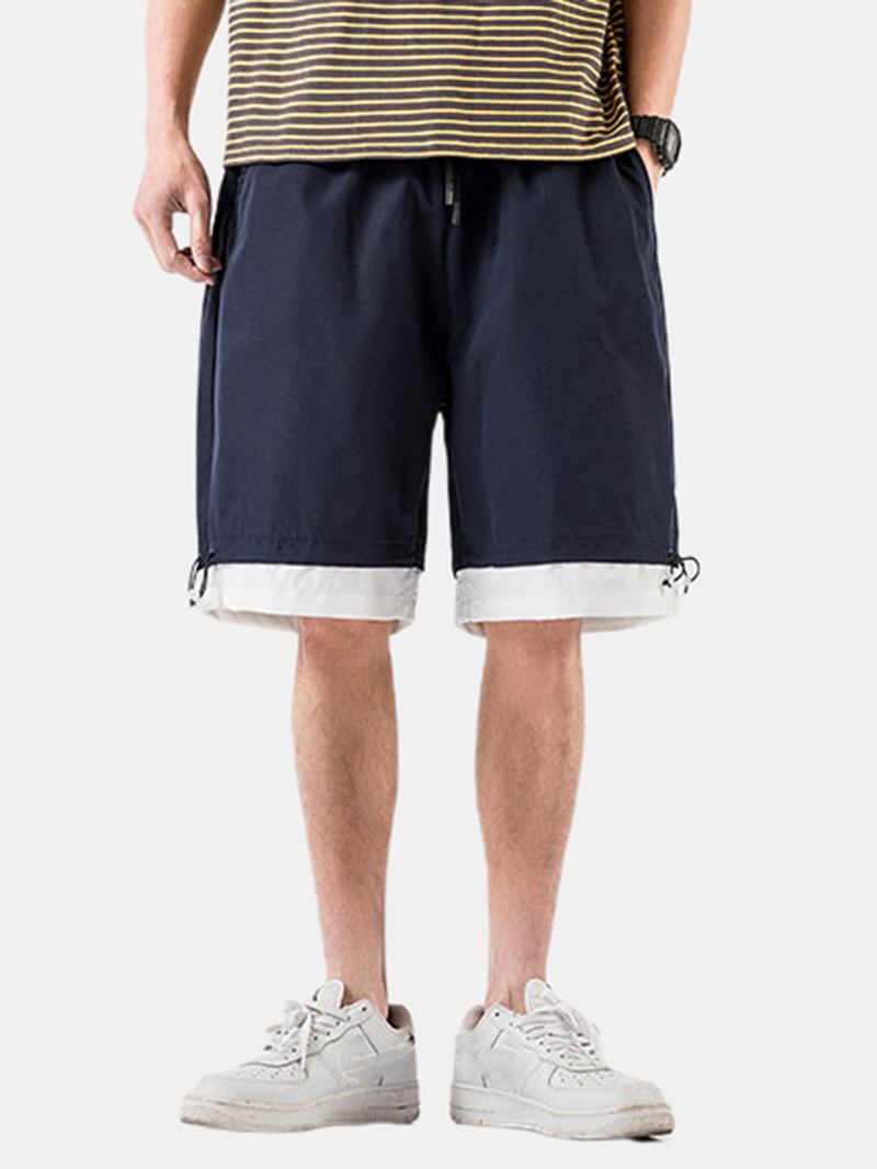 Herr Bomull Enfärgad Dragsko Loose Fit Casual Shorts