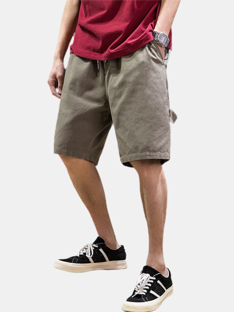 Herr Bomull Enfärgade Flerfickor Lösa Shorts Med Dragsko