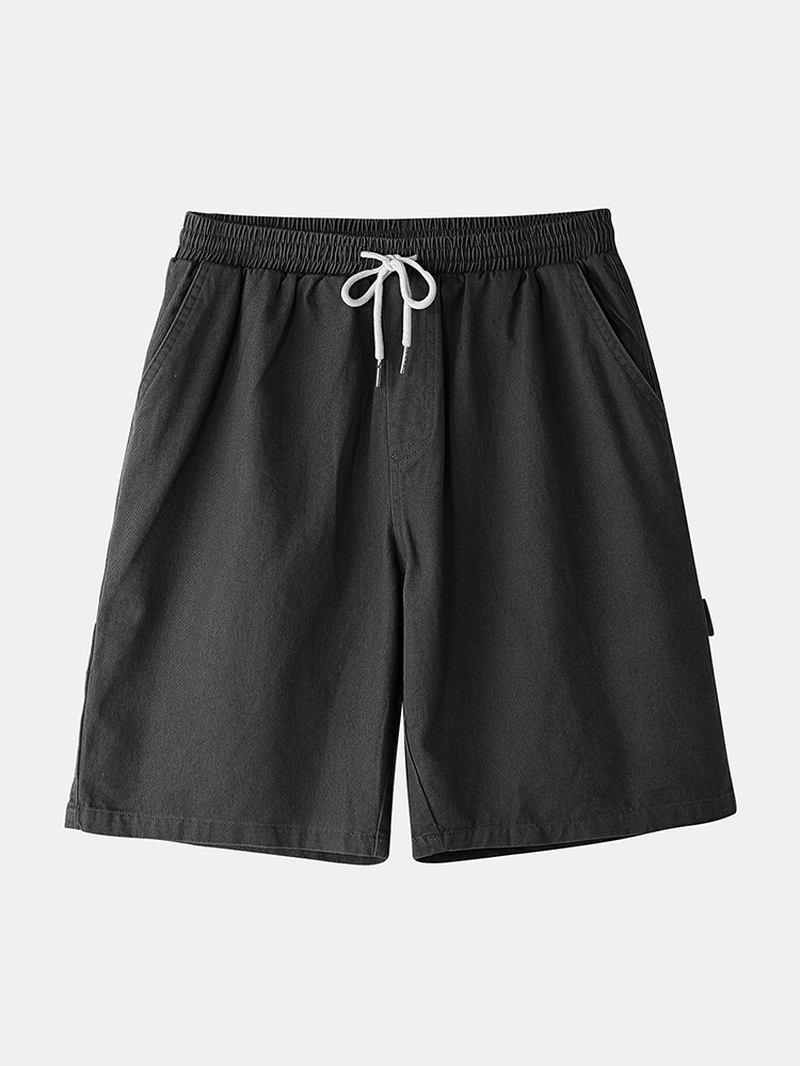 Herr Bomull Enfärgade Flerfickor Lösa Shorts Med Dragsko