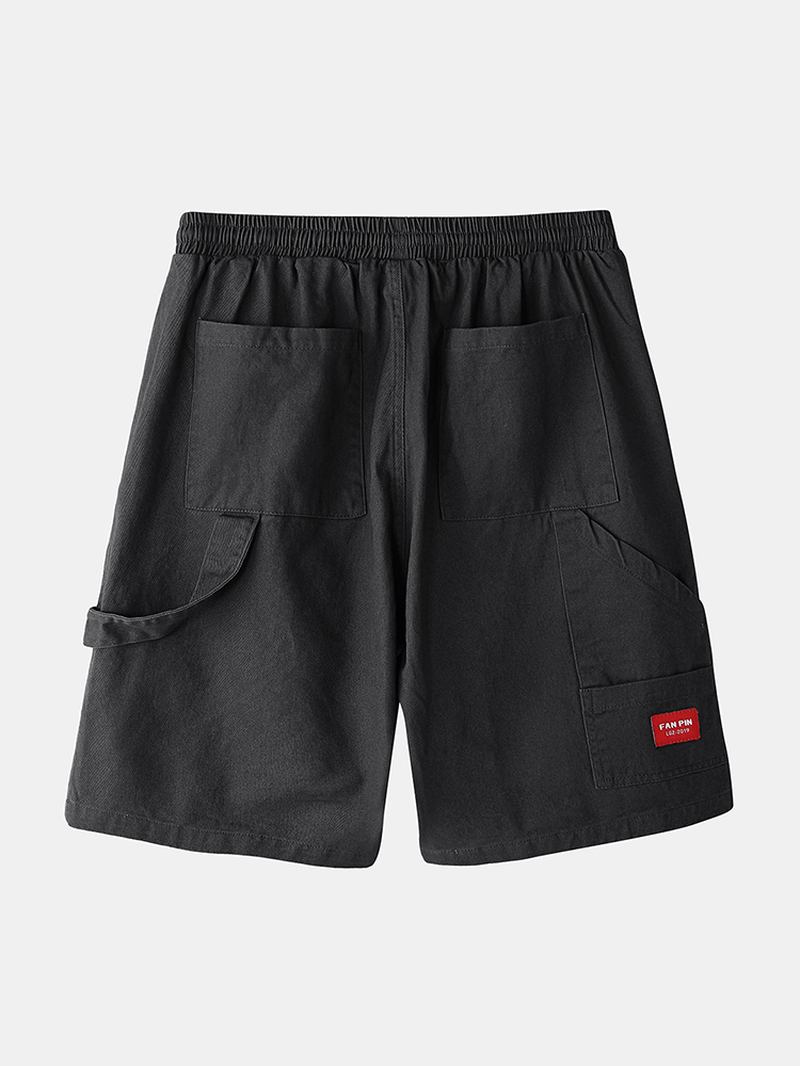 Herr Bomull Enfärgade Flerfickor Lösa Shorts Med Dragsko