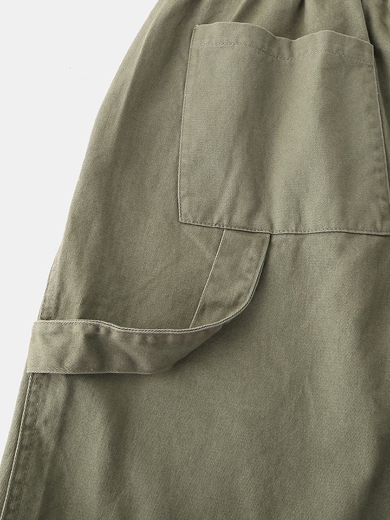 Herr Bomull Enfärgade Flerfickor Lösa Shorts Med Dragsko