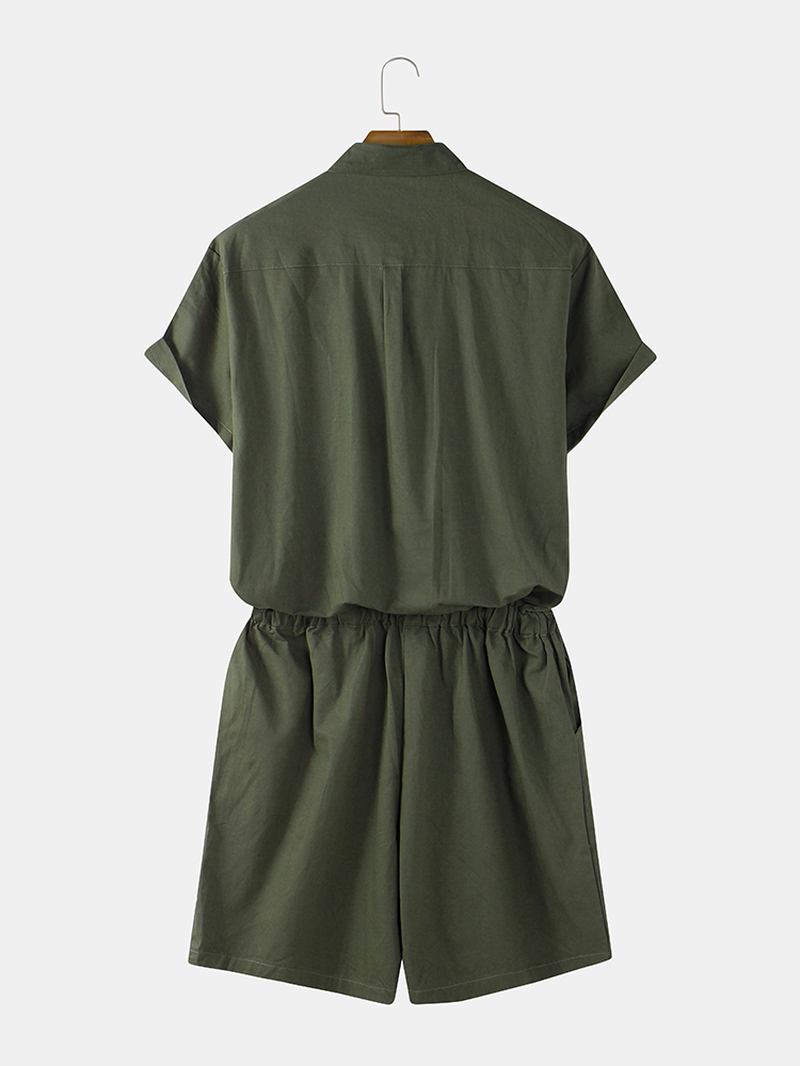 Herr Bomull I Enfärgad Multificka Casual Kortärmade Shorts Jumpsuits