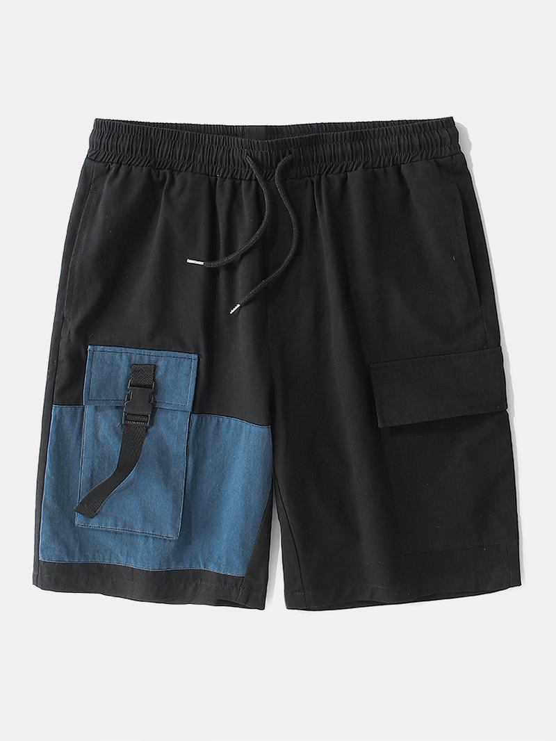 Herr Casual Big Pocket 100% Bomull Färg Block Cargo Shorts