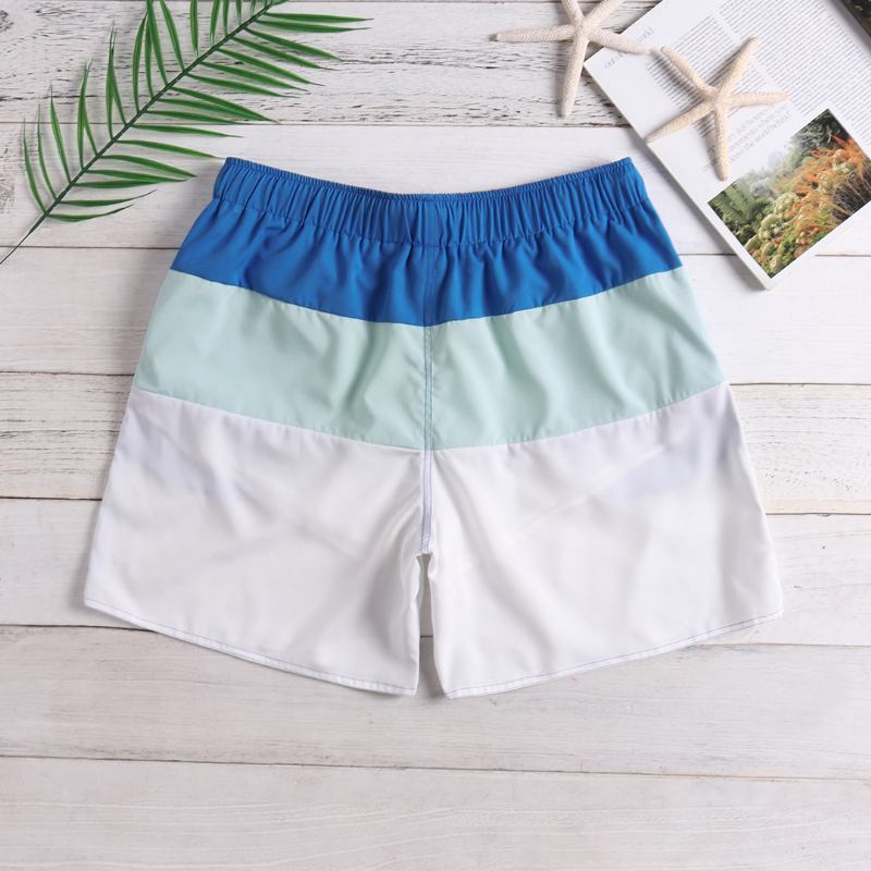 Herr Färg Block White Beach Board Shorts Dragsko Quick Dry Mesh Liner Med Ficka