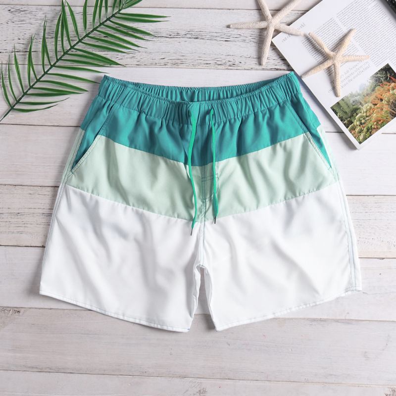 Herr Färg Block White Beach Board Shorts Dragsko Quick Dry Mesh Liner Med Ficka