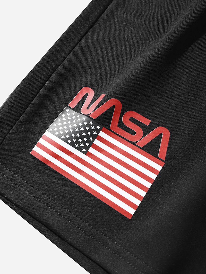 Herr Nasa Label Leisure Svarta Shorts Med Elastisk Midja Med Sidficka