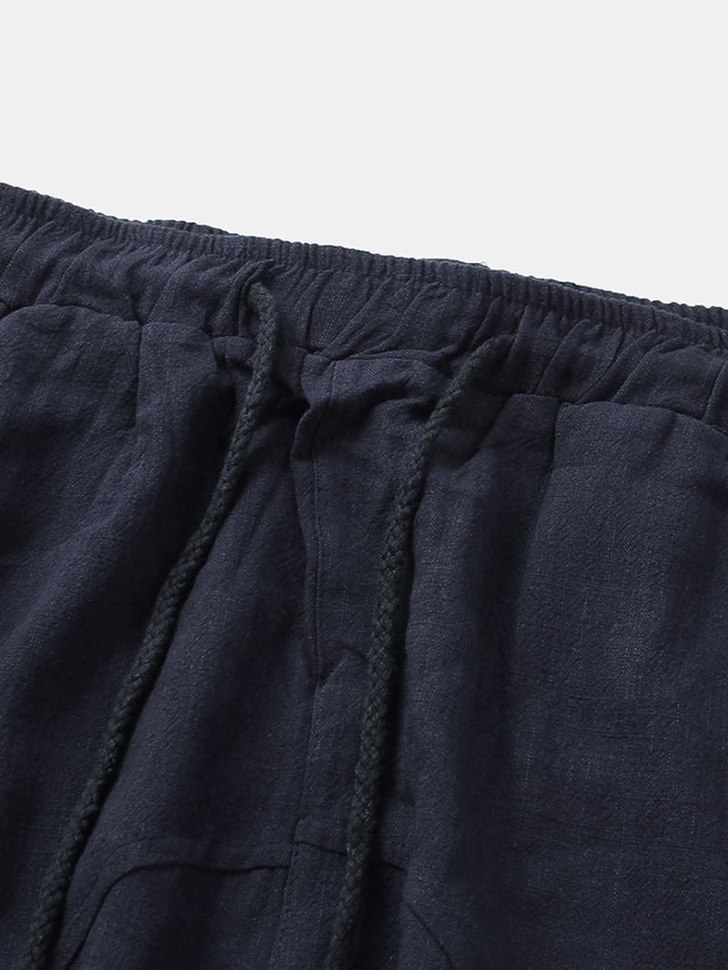Herr Sommar Linne Elastisk Midja Lös Andas Casual Shorts