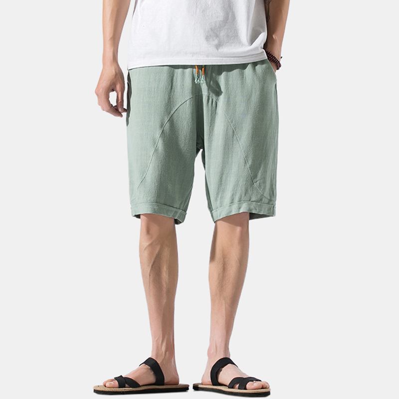 Herr Sommar Linne Elastisk Midja Lös Andas Casual Shorts