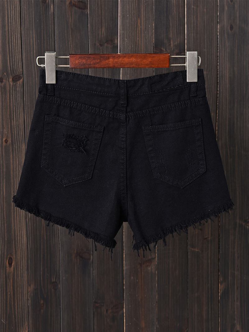 Kvinnor Button Up Pocket Loose Hollow Ripped Denim Shorts