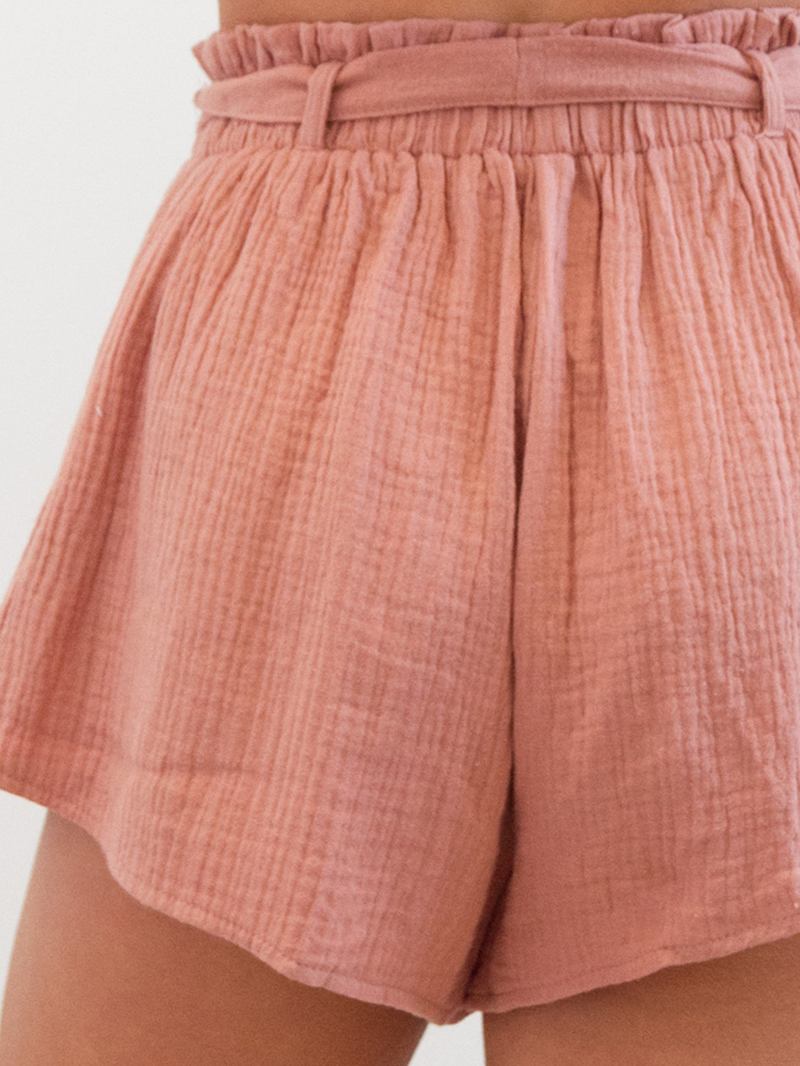 Kvinnor Sommarhem Volang Elastisk Midja Wild Casual Shorts Med Bälte