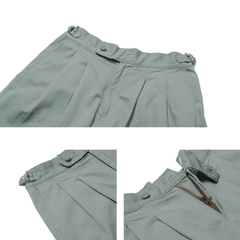 Män Enfärgade Dubbla Fickor Vintage Hög Midja Shorts