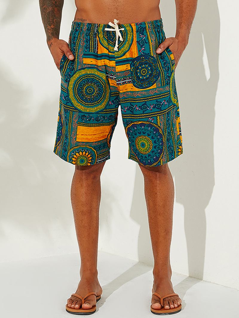Män Etniskt Mönster Tryckta Andas Sommar Casual Shorts