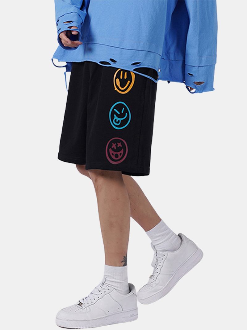 Män Roligt Leende Mönster Elastisk Midja Casual Shorts