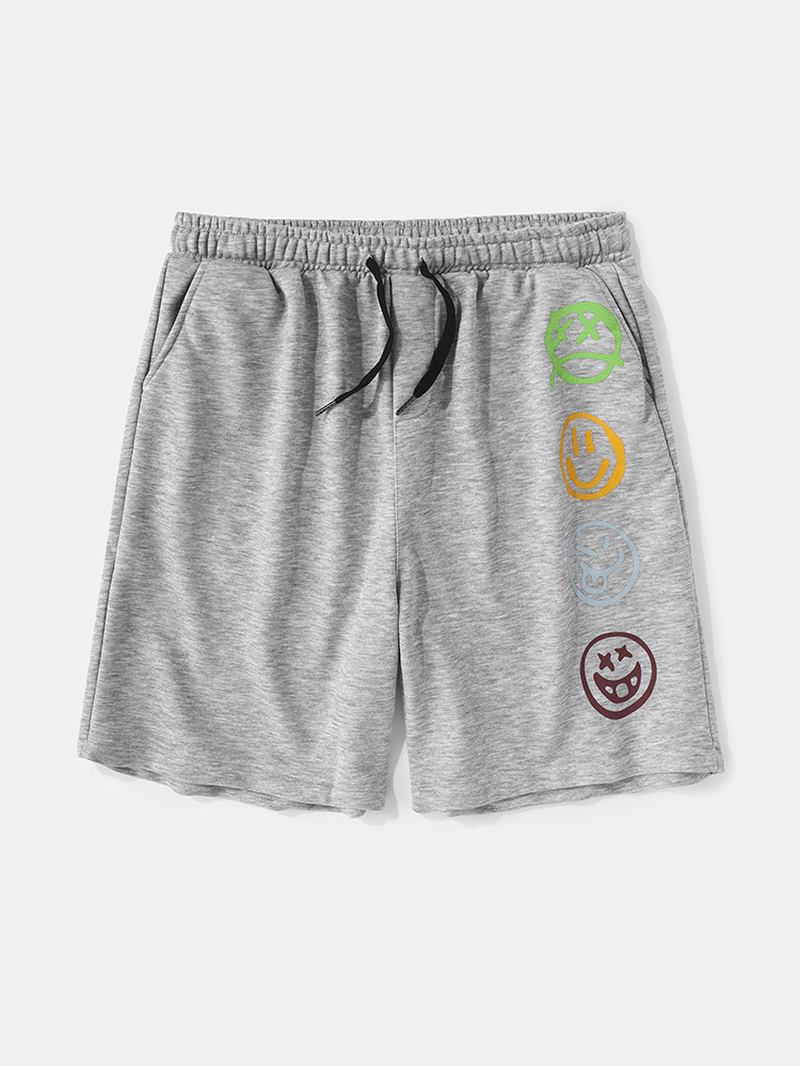 Män Roligt Leende Mönster Elastisk Midja Casual Shorts