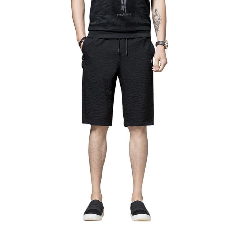 Mäns Quarter Zipper Pocket Thin Section Five Pants Season Pure Black Shorts