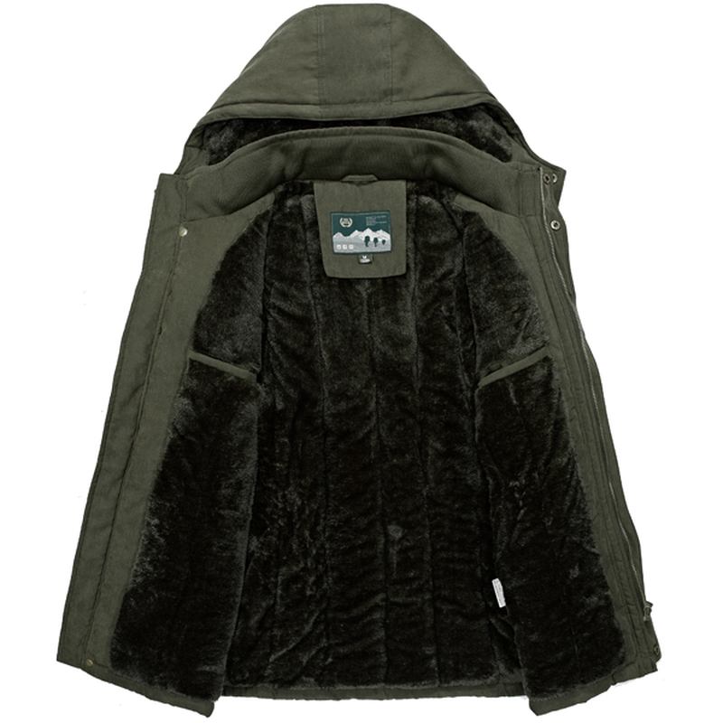 Herr Big Size Fleece Tjock Varm Huva Avtagbar Outdoor Jacka Vinter Work Coat