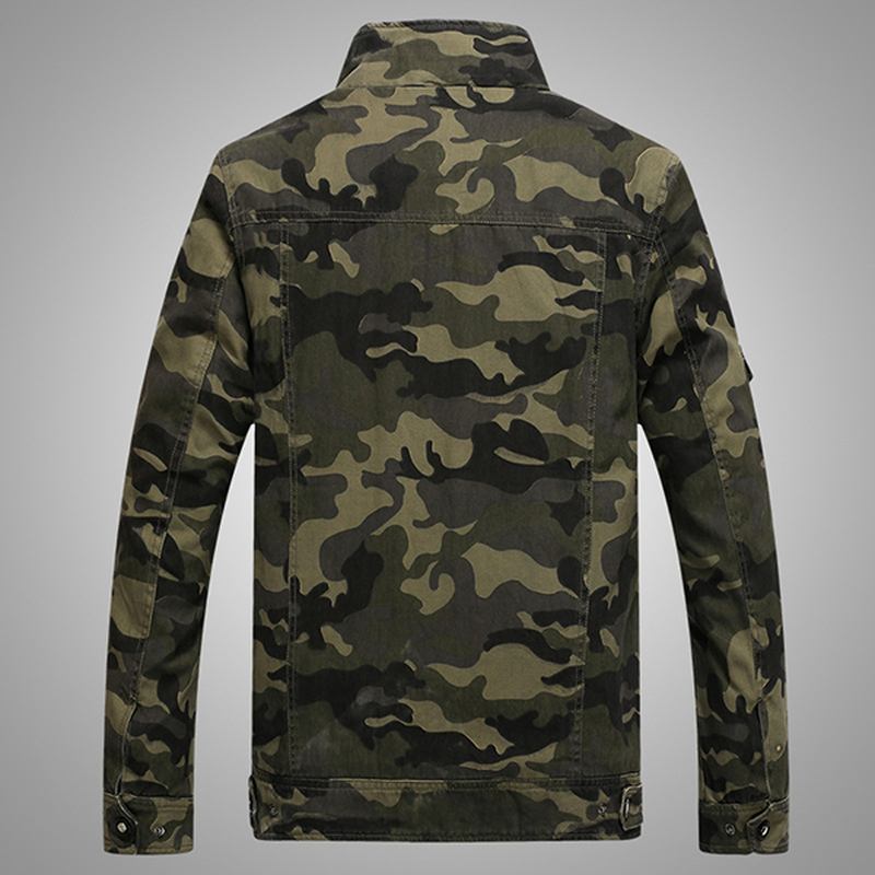 Herr Camo Med Tryck Militär Bomull Utomhus Epaulet Jacka