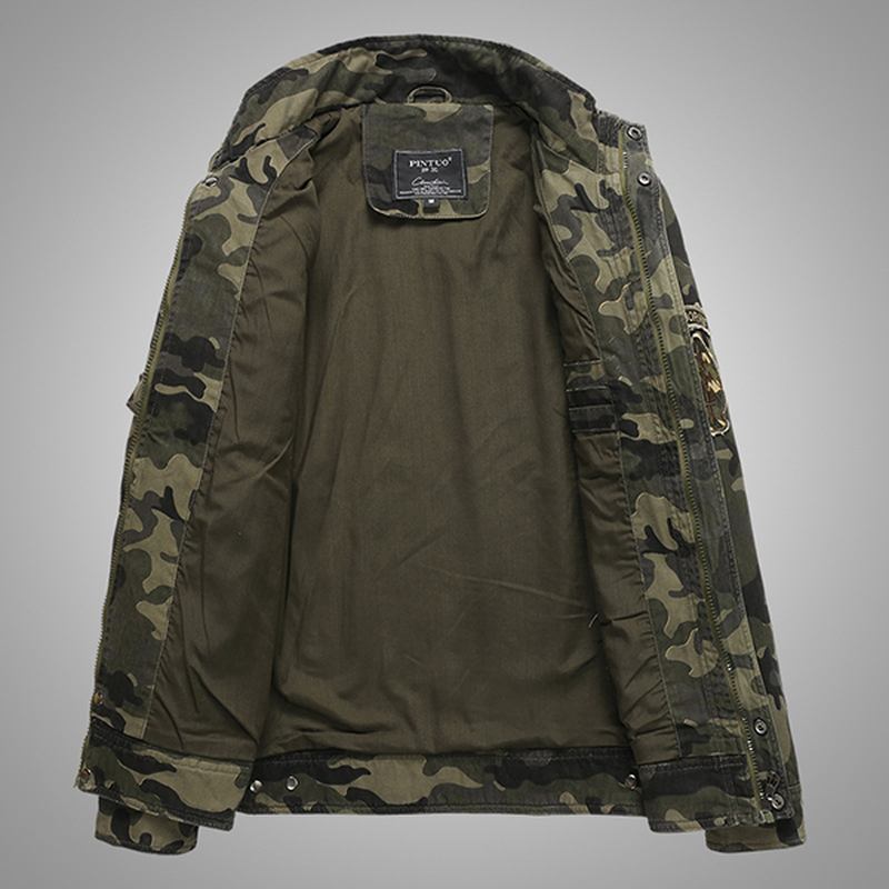 Herr Camo Med Tryck Militär Bomull Utomhus Epaulet Jacka