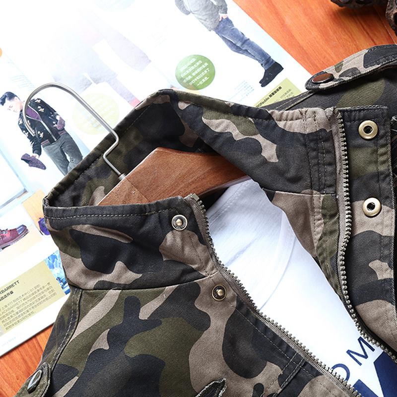 Herr Camo Med Tryck Militär Bomull Utomhus Epaulet Jacka
