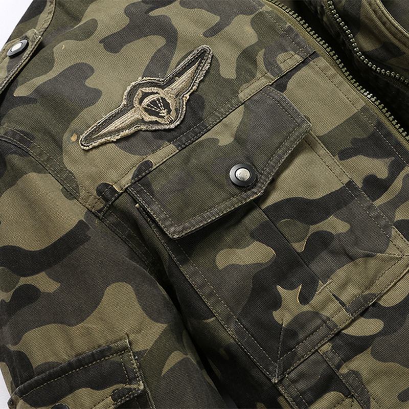 Herr Camo Med Tryck Militär Bomull Utomhus Epaulet Jacka