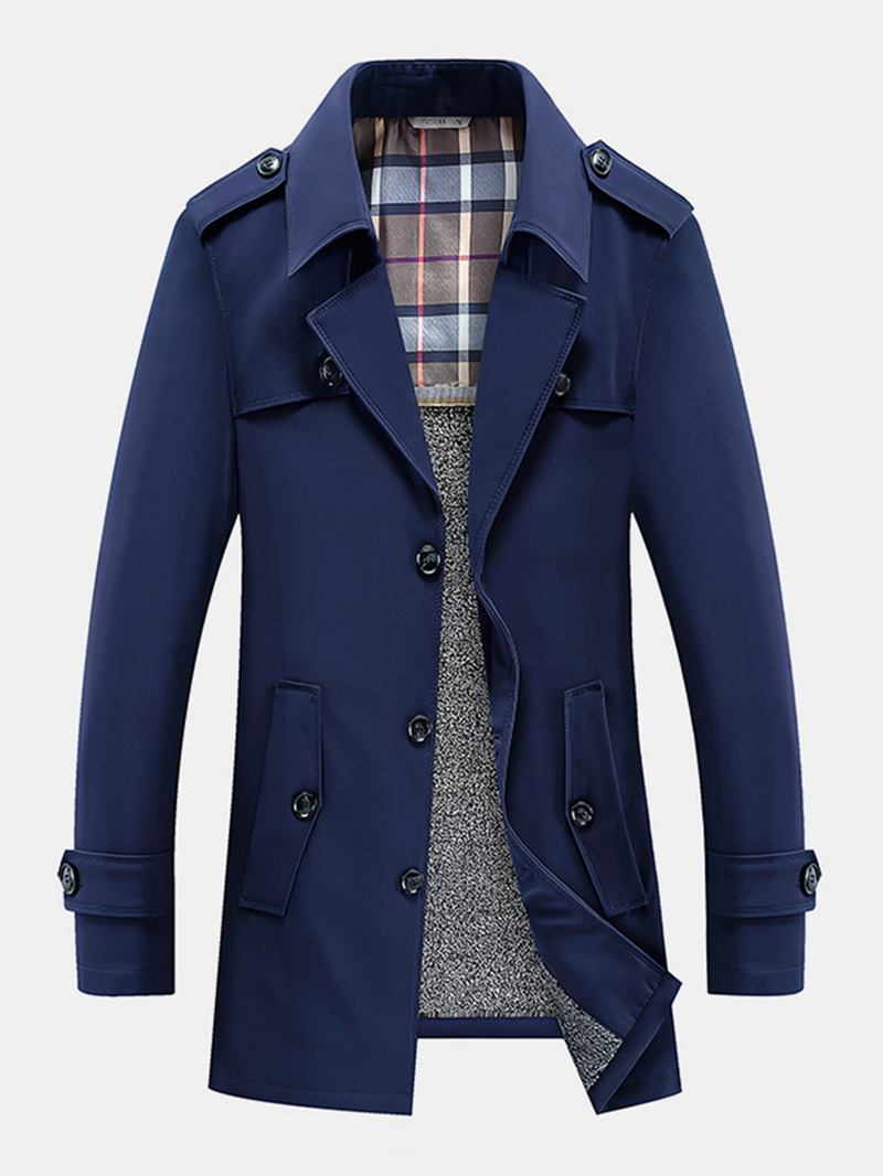 Herr Plysch Fodrad Varm Knapp Främre Lapel Casaul Slant Pocket Coats