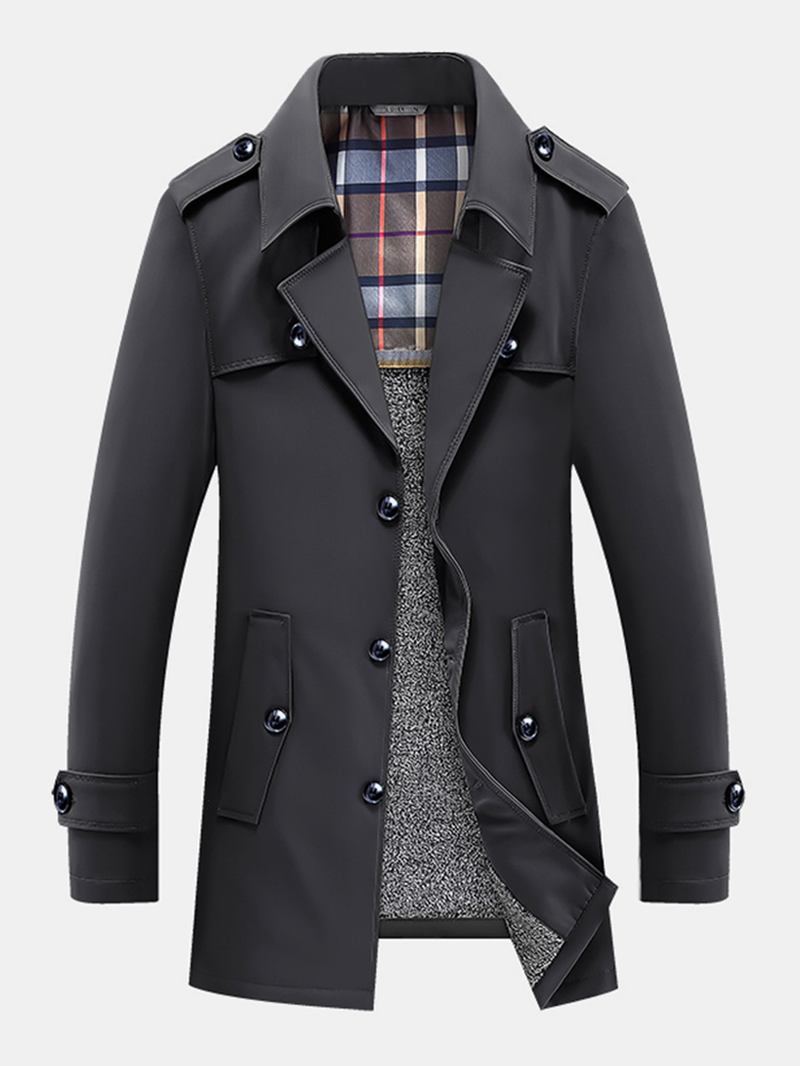 Herr Plysch Fodrad Varm Knapp Främre Lapel Casaul Slant Pocket Coats