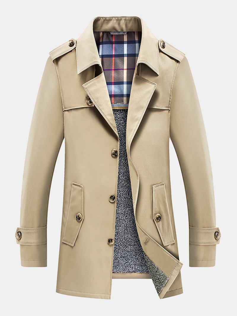 Herr Plysch Fodrad Varm Knapp Främre Lapel Casaul Slant Pocket Coats
